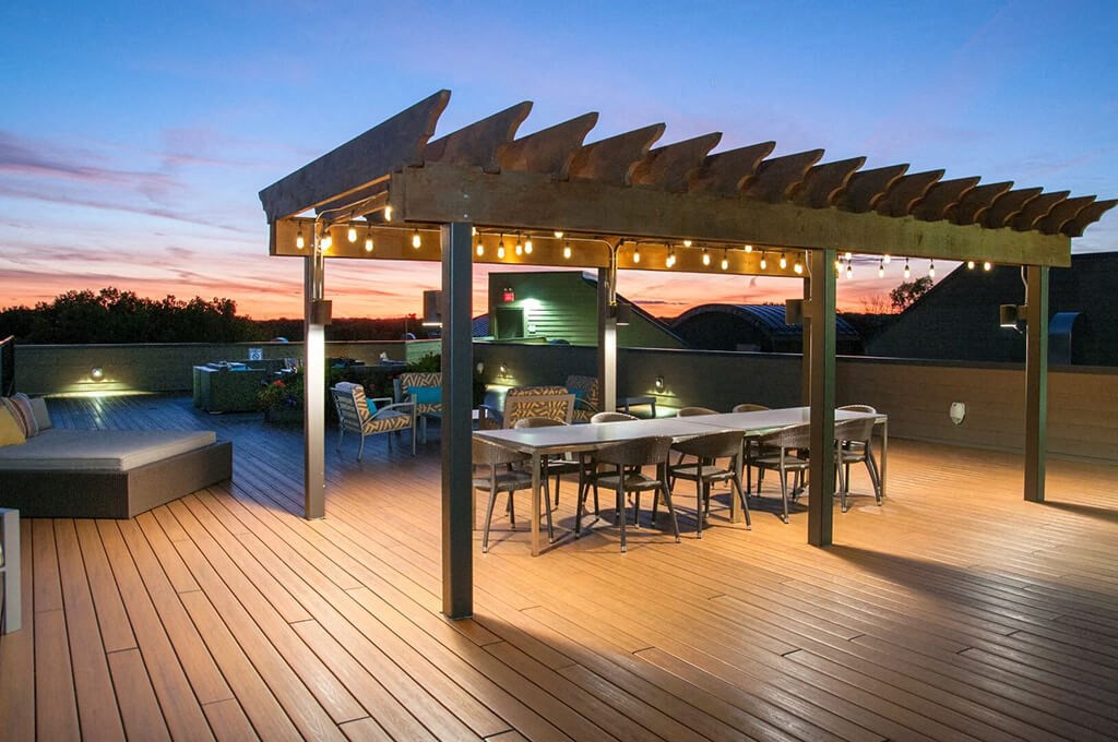 Rooftop Seating With Minneapolis View at Overlook on the Creek, Minnetonka, Minnesota