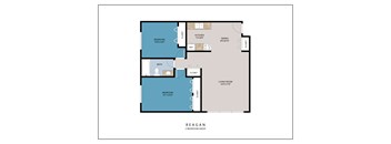 A floor plan of a two bedroom apartment at Regan.