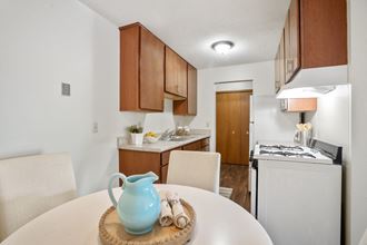 a kitchen and dining area