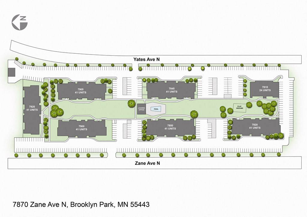 a site plan of the parking lot at Point of America Apartments,Minnesota, 55443
