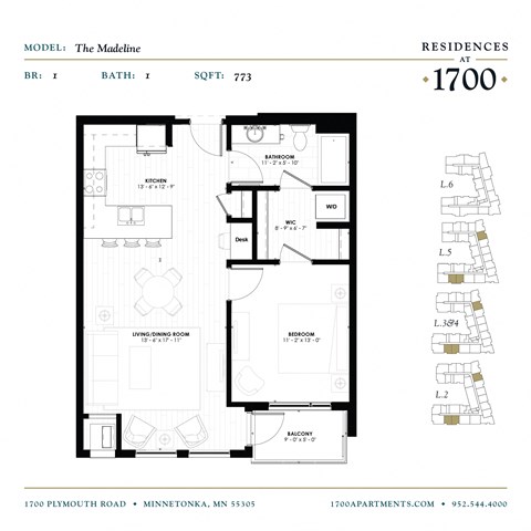 The Madeline Floor Plan at Residences at 1700, Minnesota, 55305
