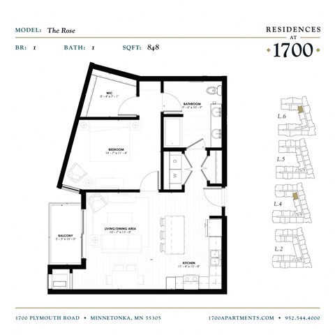 The Rose Floor Plan at Residences at 1700, Minnetonka, 55305