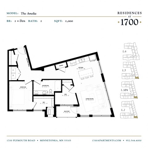 The Amelia Floor Plan at Residences at 1700, Minnetonka, 55305