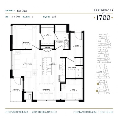 The Olive Floor Plan at Residences at 1700, Minnetonka, 55305