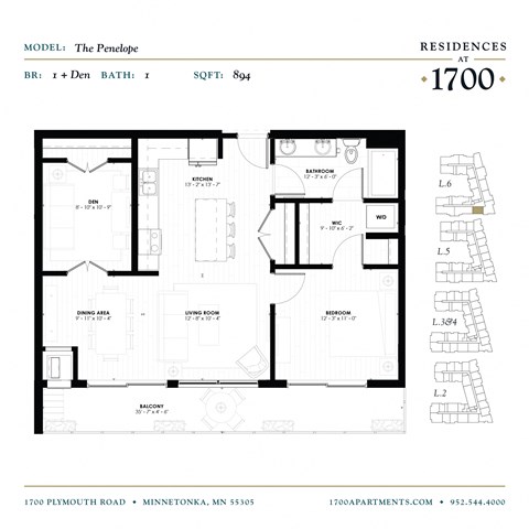 The Penelope Floor Plan at Residences at 1700, Minnesota