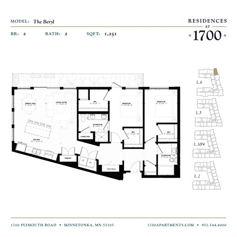 The Beryl Floor Plan at Residences at 1700, Minnetonka, MN