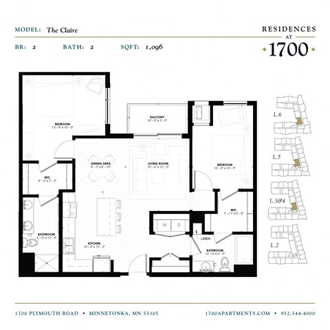 The Claire Floor Plan at Residences at 1700, Minnetonka, 55305