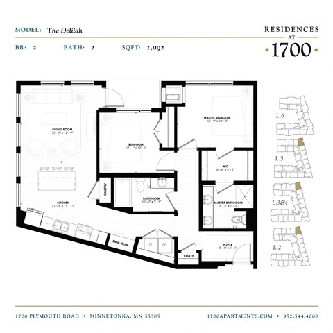 The Delilah Floor Plan at Residences at 1700, Minnesota, 55305