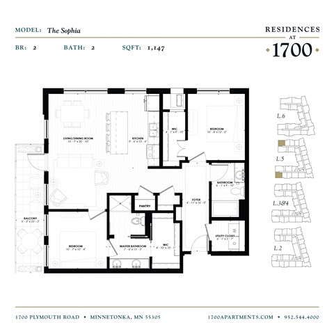The Sophia Floor Plan at Residences at 1700, Minnetonka, 55305