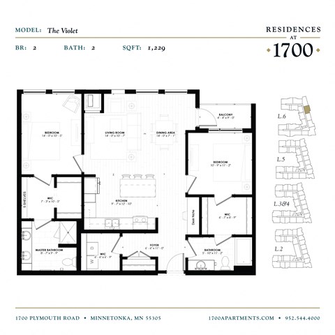 The Violet Floor Plan at Residences at 1700, Minnetonka, MN, 55305