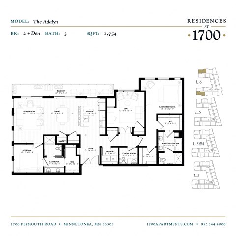 The Adalyn Floor Plan at Residences at 1700, Minnetonka, MN, 55305