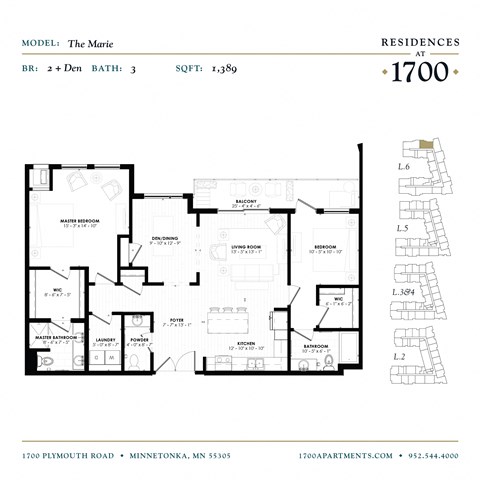 The Marie Floor Plan at Residences at 1700, Minnetonka, MN