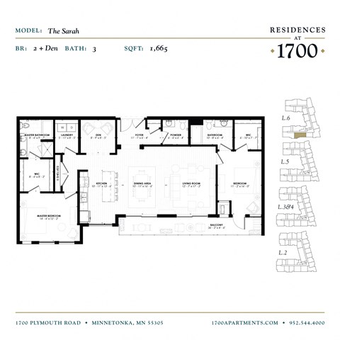The Sarah Floor Plan at Residences at 1700, Minnetonka, 55305