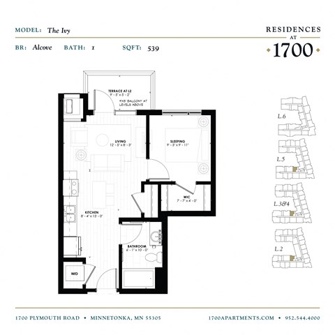 The Ivy Floor Plan at Residences at 1700, Minnetonka, Minnesota