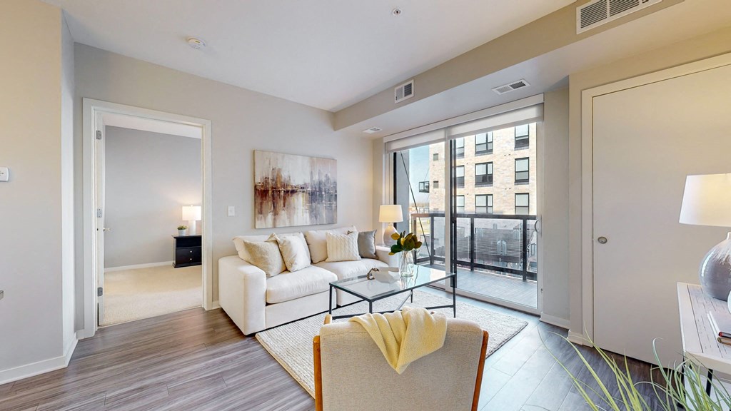 Living Room With Balcony at Residences at 1700, Minnetonka, MN