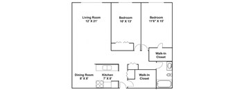 A black and white image of a floor plan for a small apartment.