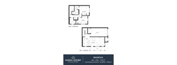 Floor plan for a two bedroom, two bathroom apartment.