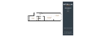 A floor plan for a Stella Archibald residence shows a living area, kitchen/dining space, and a bedroom.