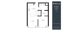 A floor plan for a one bedroom apartment at Stella Residences.