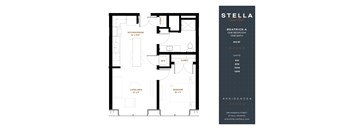 A floor plan for a one bedroom apartment at Stella Residences.