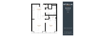 A floor plan for a one bedroom apartment at Stella Residences.