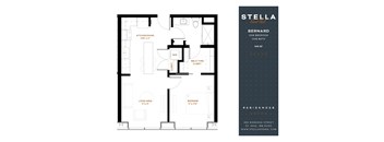 A floor plan for a one bedroom apartment at Stella Residences.