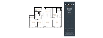 A floor plan for a two bedroom apartment at Stella Residences.