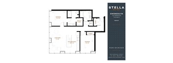 A floor plan for a two bedroom apartment at Stella Residences.