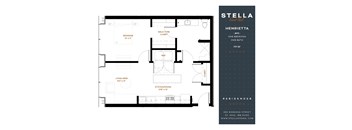 A floor plan for a one bedroom apartment at Stella Residences.