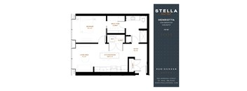 A floor plan for a one bedroom apartment at Stella Residences.