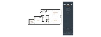 A floor plan for a one bedroom apartment at Stella Residences.