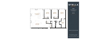 A floor plan for a Stella Ivy apartment with three bedrooms and two bathrooms.