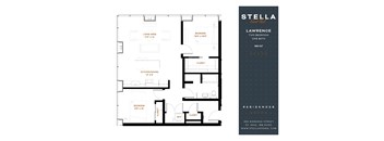 A floor plan for a Stella Residences apartment named Lawrence, featuring two bedrooms and one bathroom.