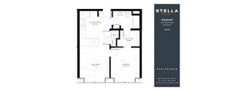 A floor plan for a one bedroom apartment at Stella Residences.