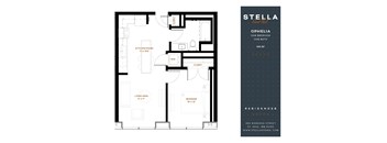 A floor plan for a one bedroom apartment at Stella Residences.