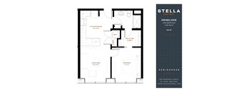 A floor plan for a one bedroom apartment at Stella Residences.
