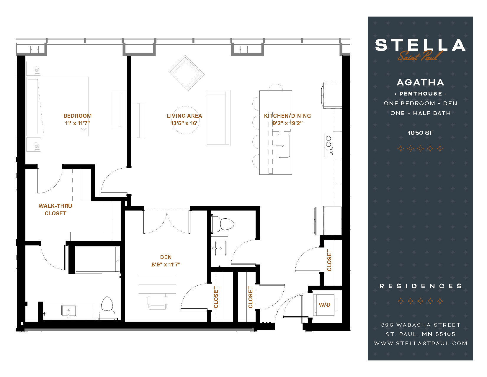 Agatha Floor Plan at Stella St. Paul Apartments, St. Paul, MN, 55102