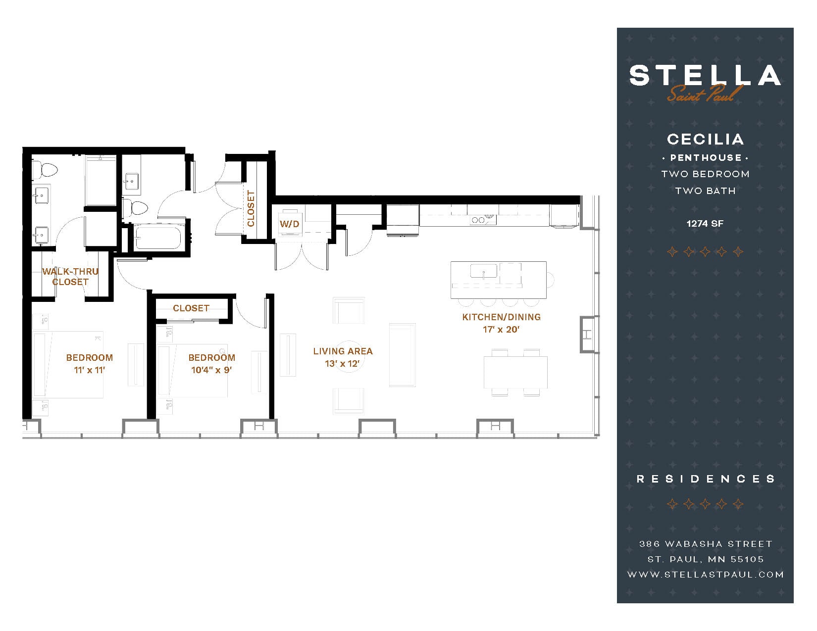 Ceclia Penthouse Floor Plan at Stella St. Paul Apartments, St. Paul, MN, 55102