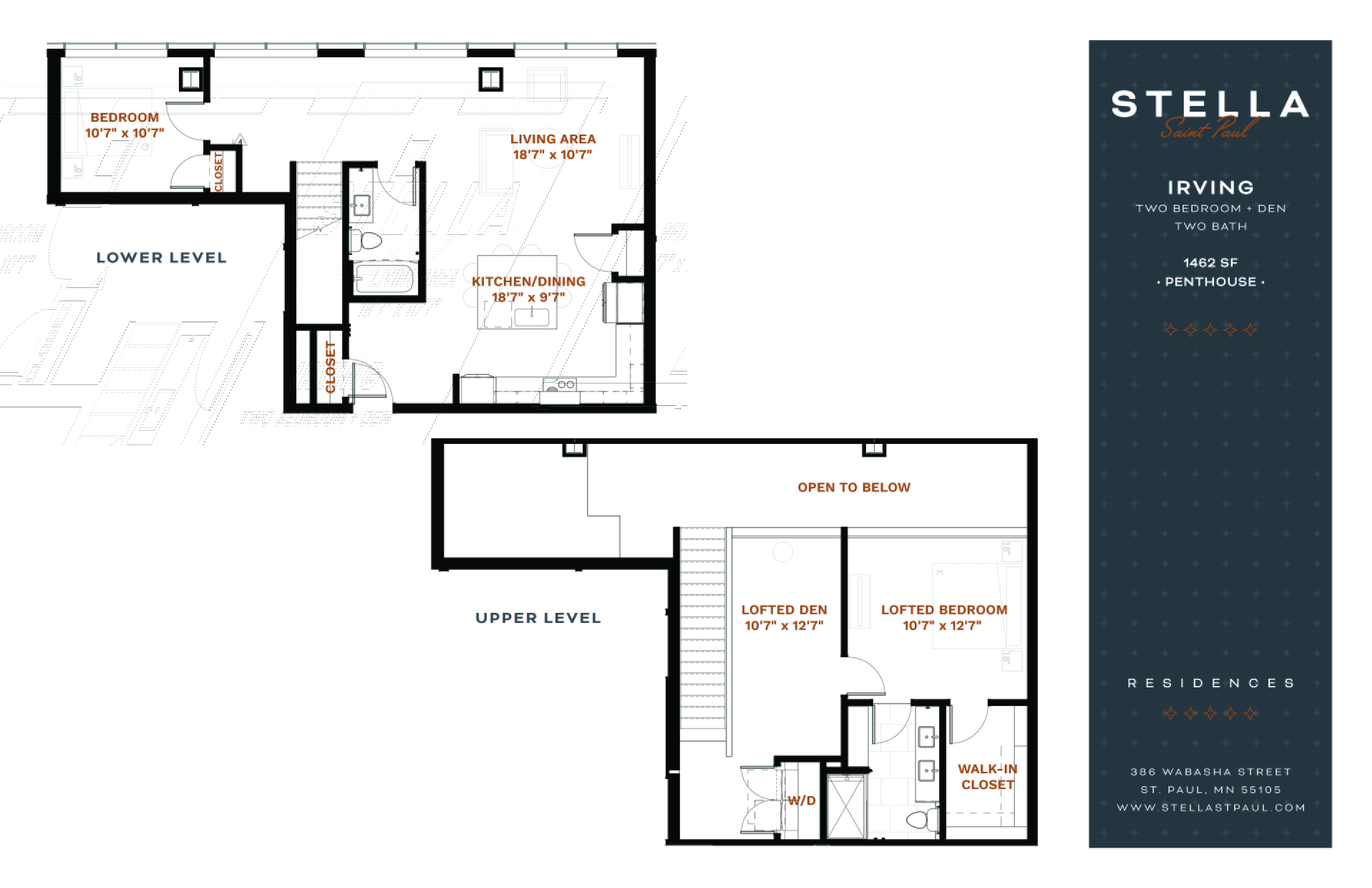 Irving Penthouse Loft Floor Plan at Stella St. Paul Apartments, Minnesota, 55102