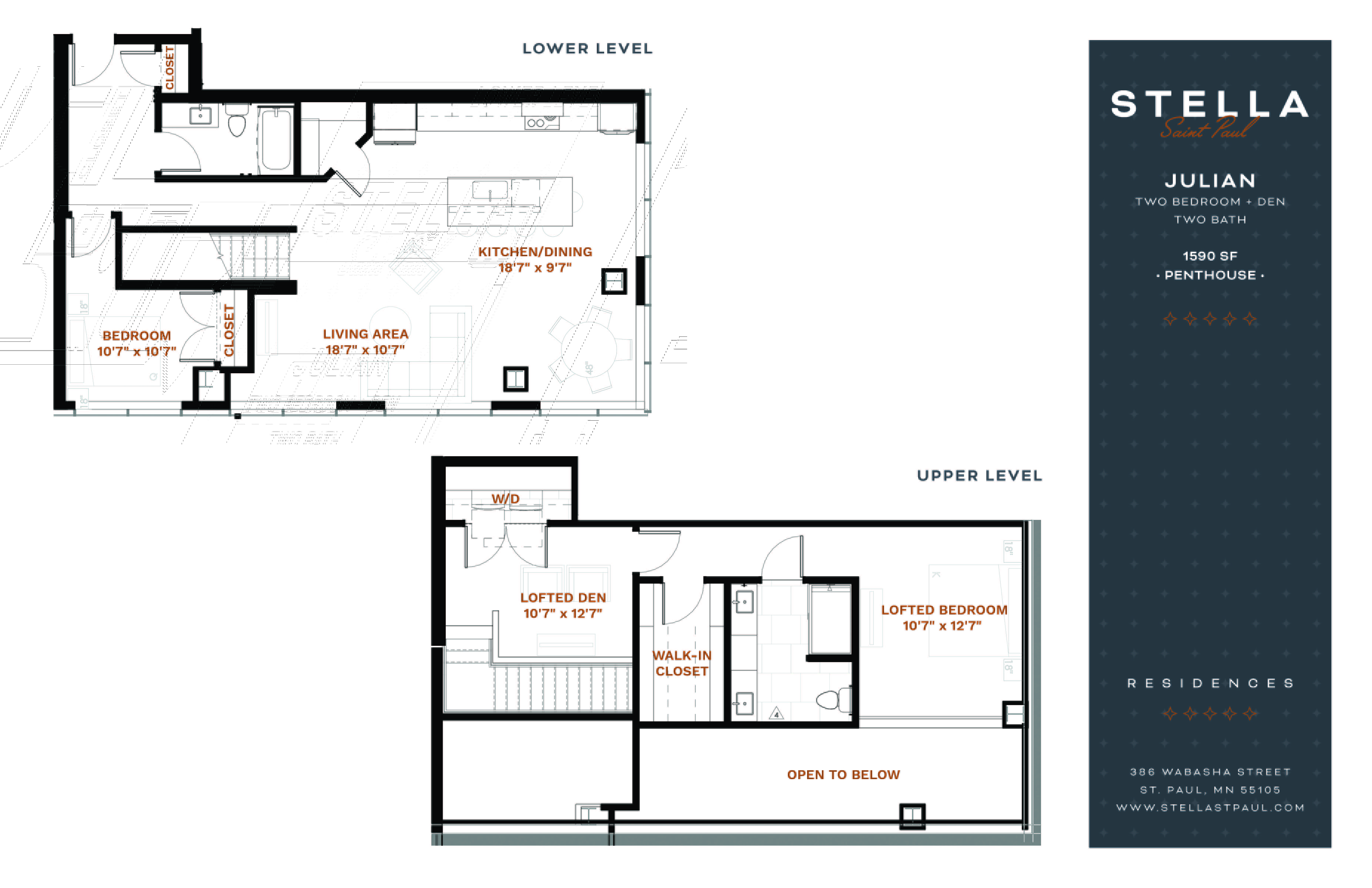 Julian Penthouse Loft Floor Plan at Stella St. Paul Apartments, St. Paul, MN, 55102