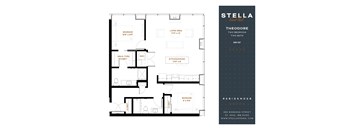 A floor plan for a two bedroom apartment at Stella Residences.