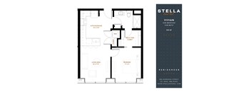 A floor plan for a Stella Residences property with a living area, bedroom, and bathroom.