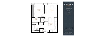 A floor plan for a one bedroom apartment at Stella Residences.