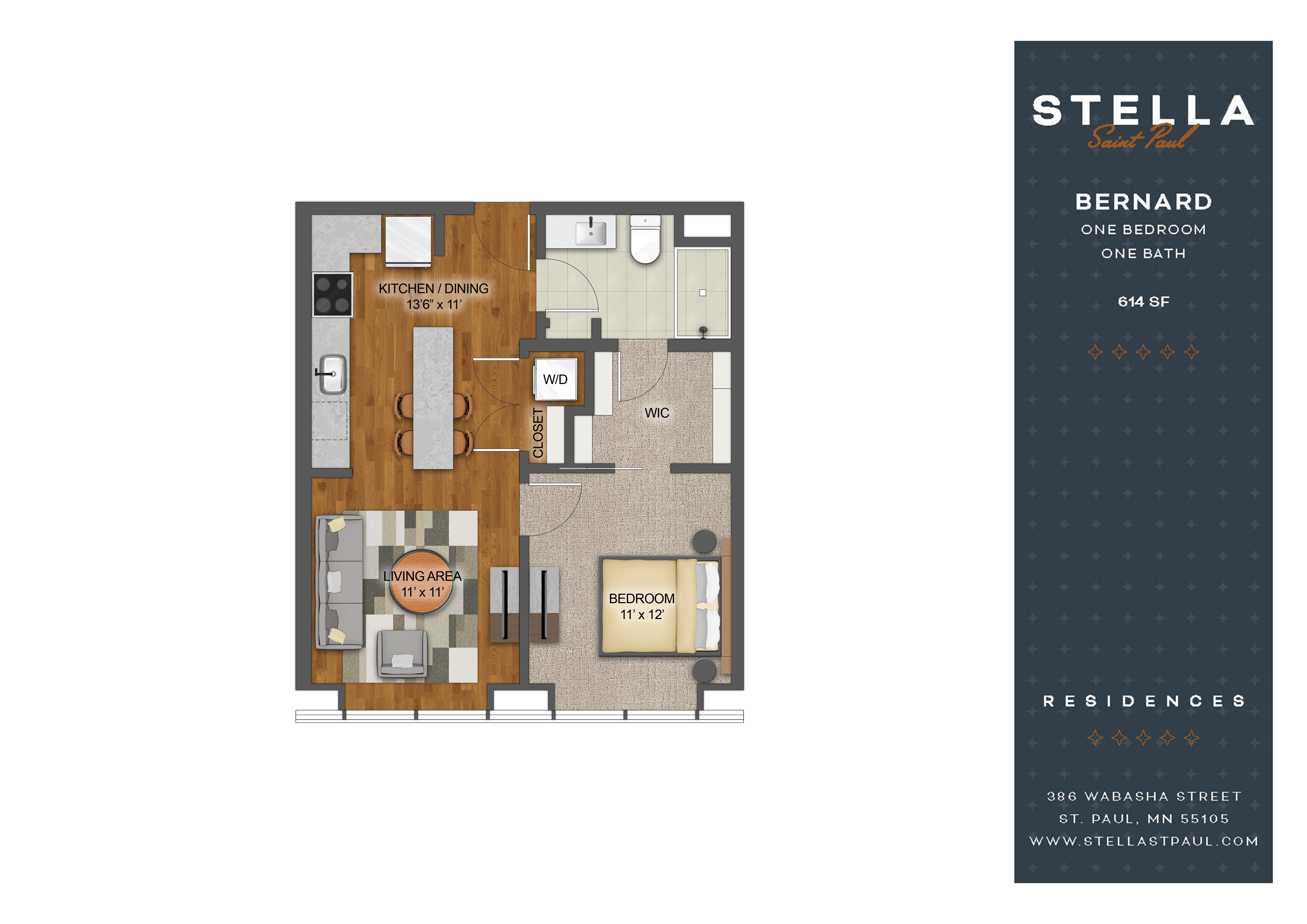 1Bd 1Bth H Floor Plan at Stella St. Paul Apartments, St. Paul, MN, 55102