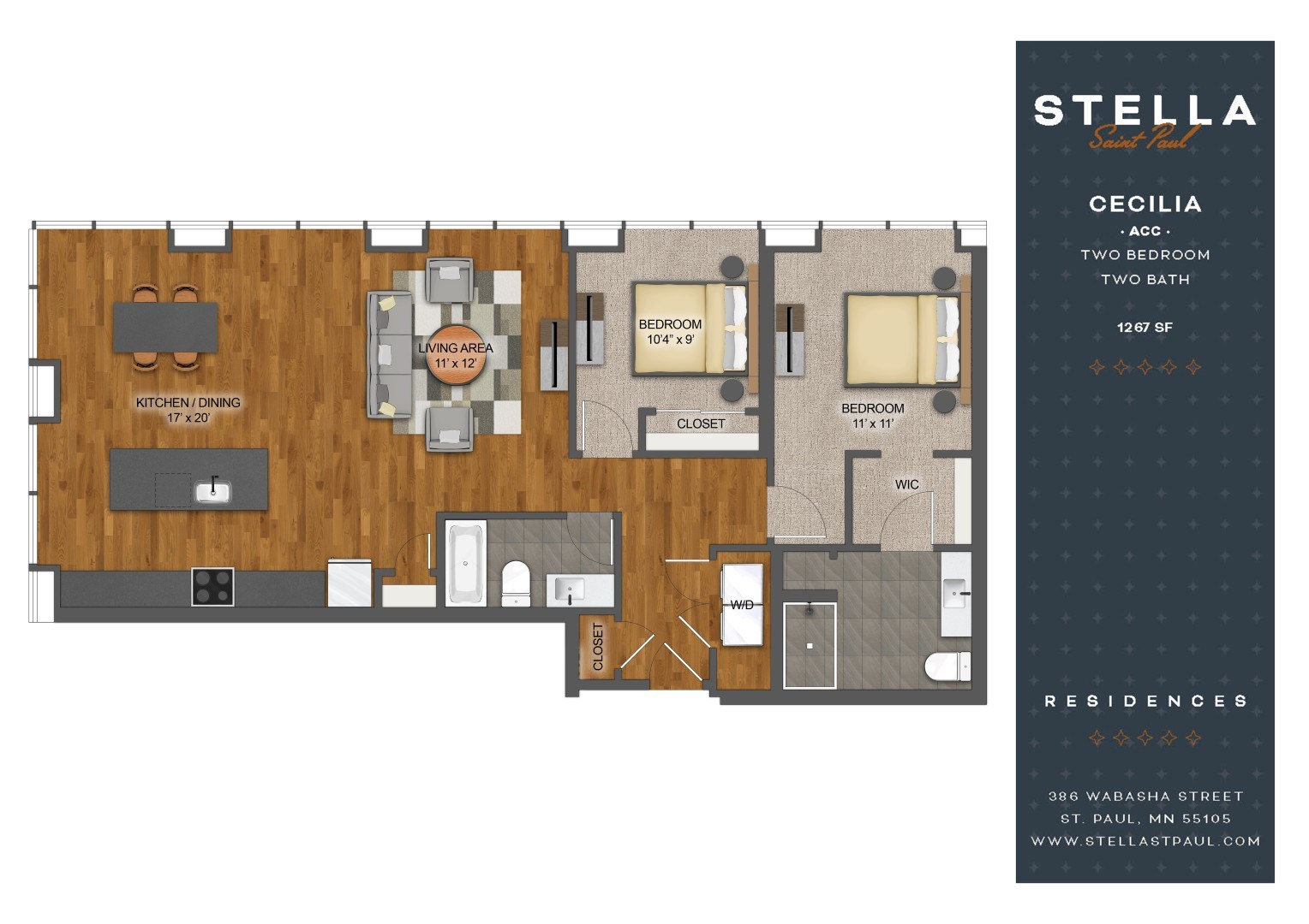 A floor plan of a Stella Residences apartment named Cecilia.