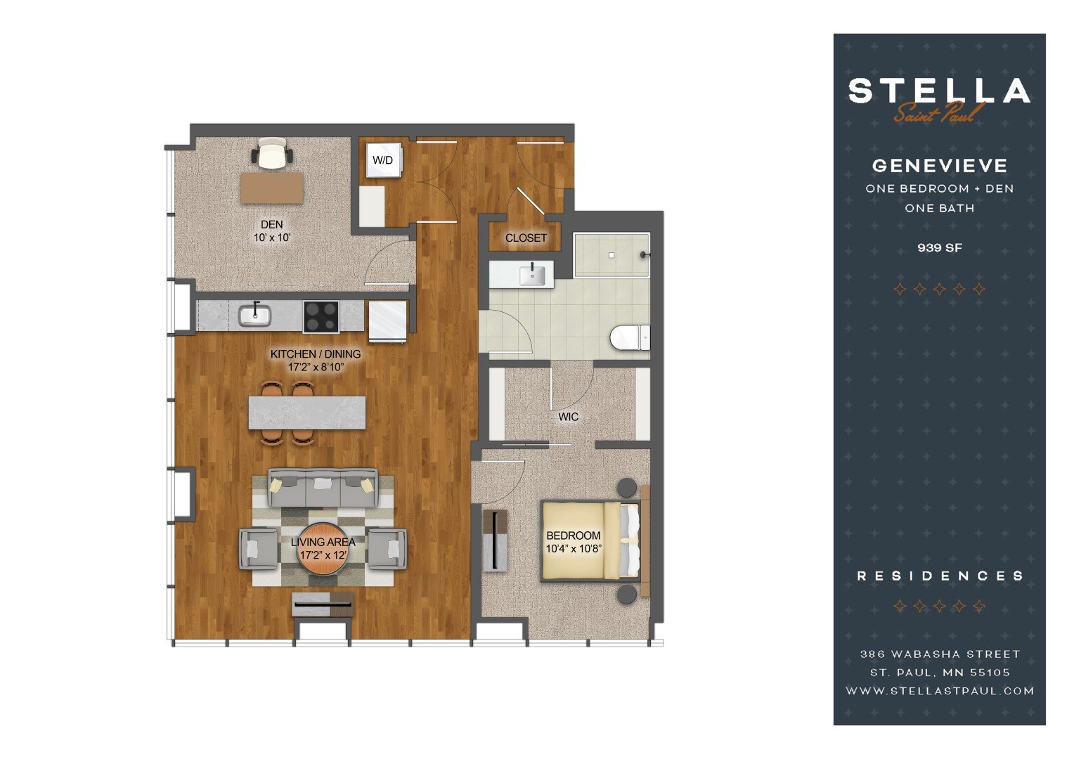 A floor plan of a one bedroom apartment with a kitchen, living room, and bathroom.