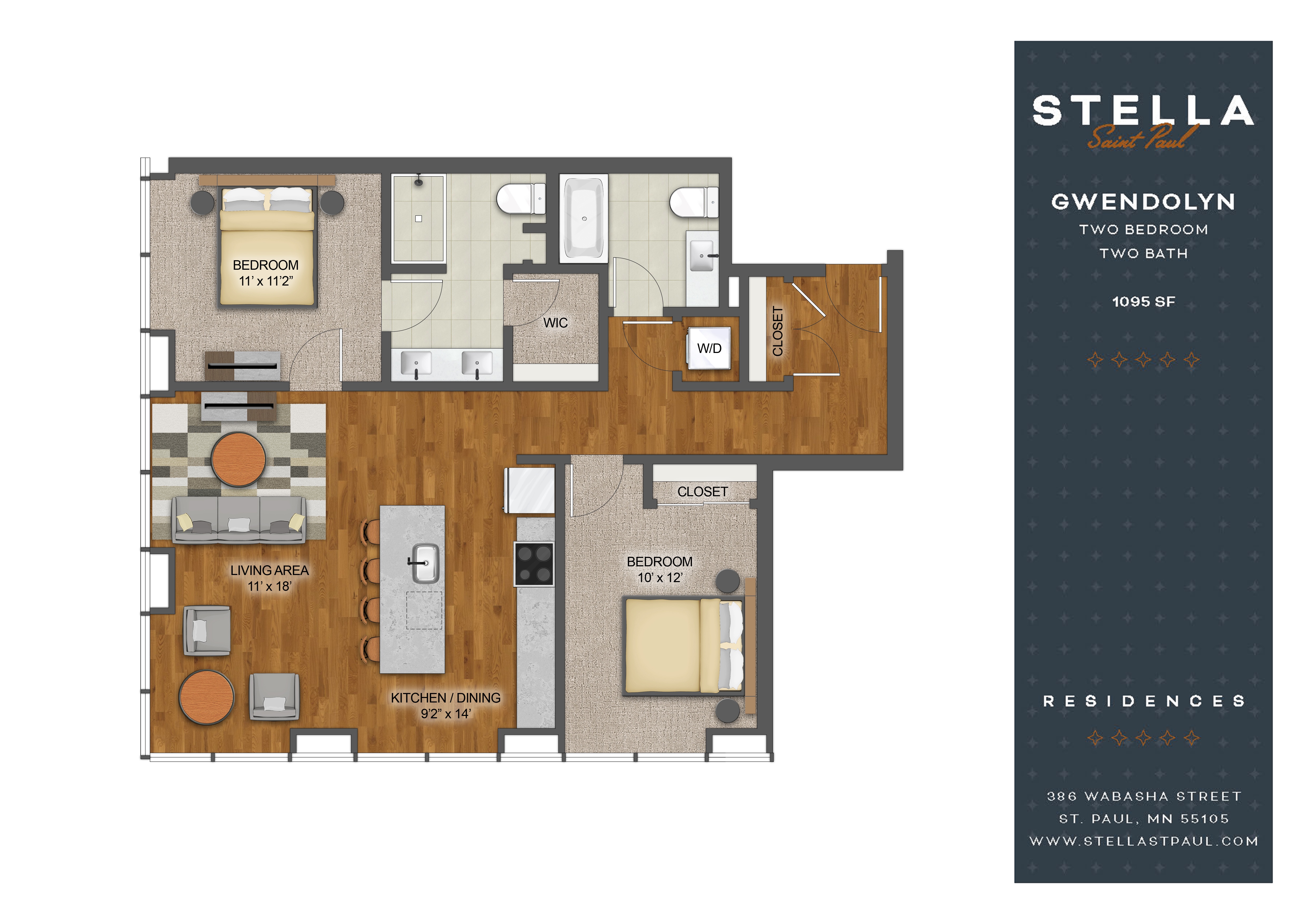 2Bed 2Bath J Floor Plan at Stella St. Paul Apartments, Minnesota