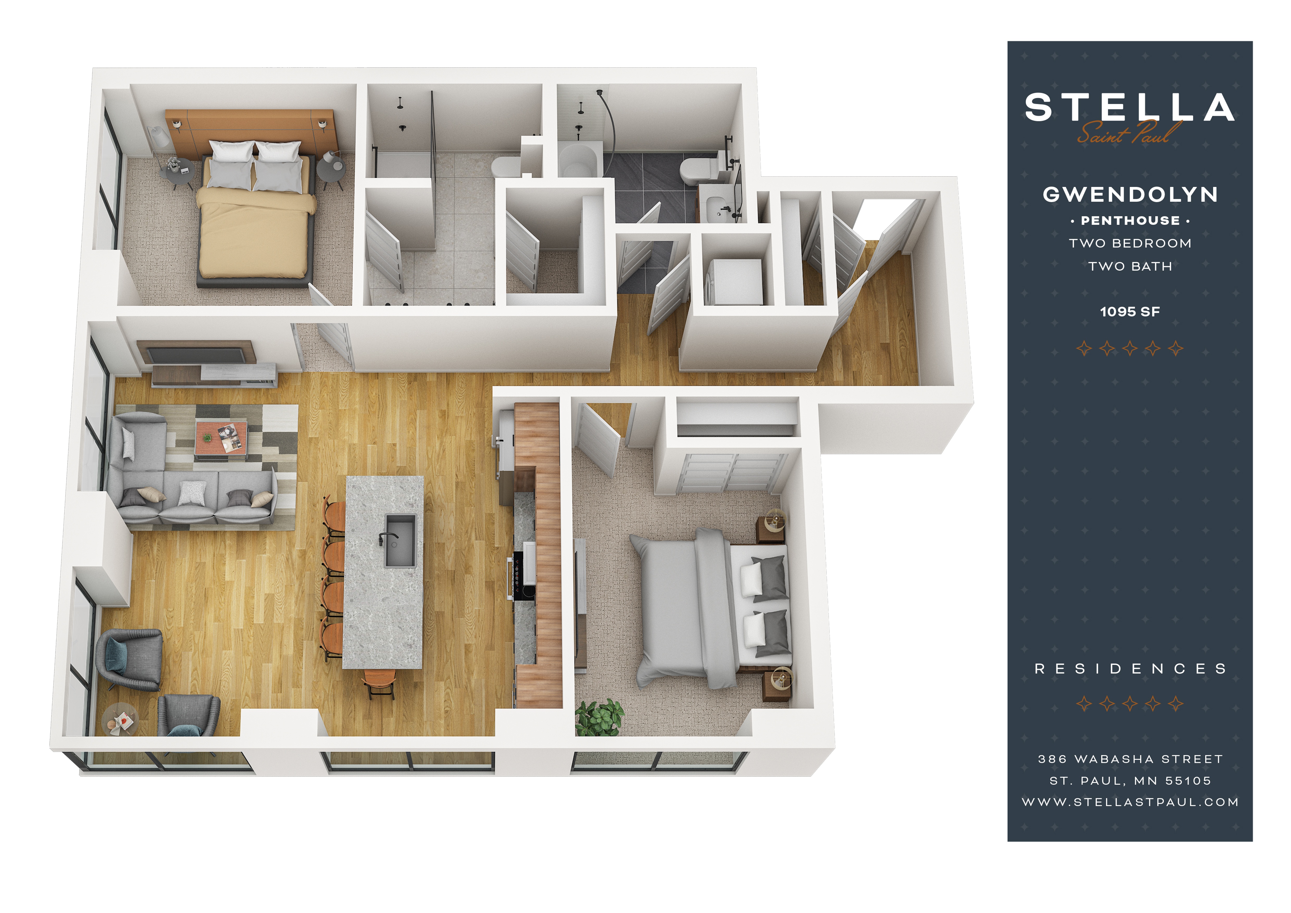 2Bed 2Bath F Floor Plan at Stella St. Paul Apartments, Minnesota