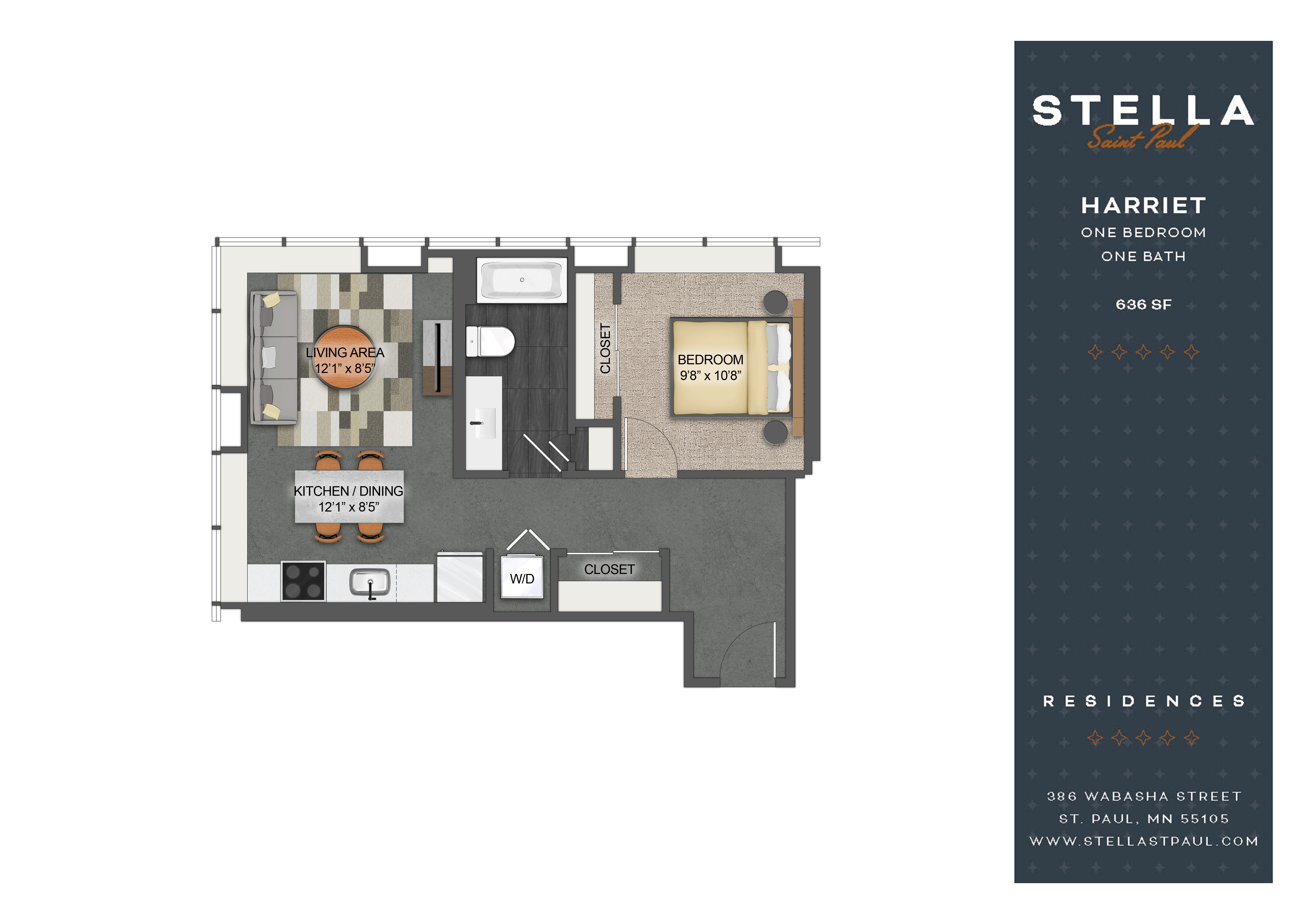 1Bd 1Bth R Floor Plan at Stella St. Paul Apartments, St. Paul, Minnesota