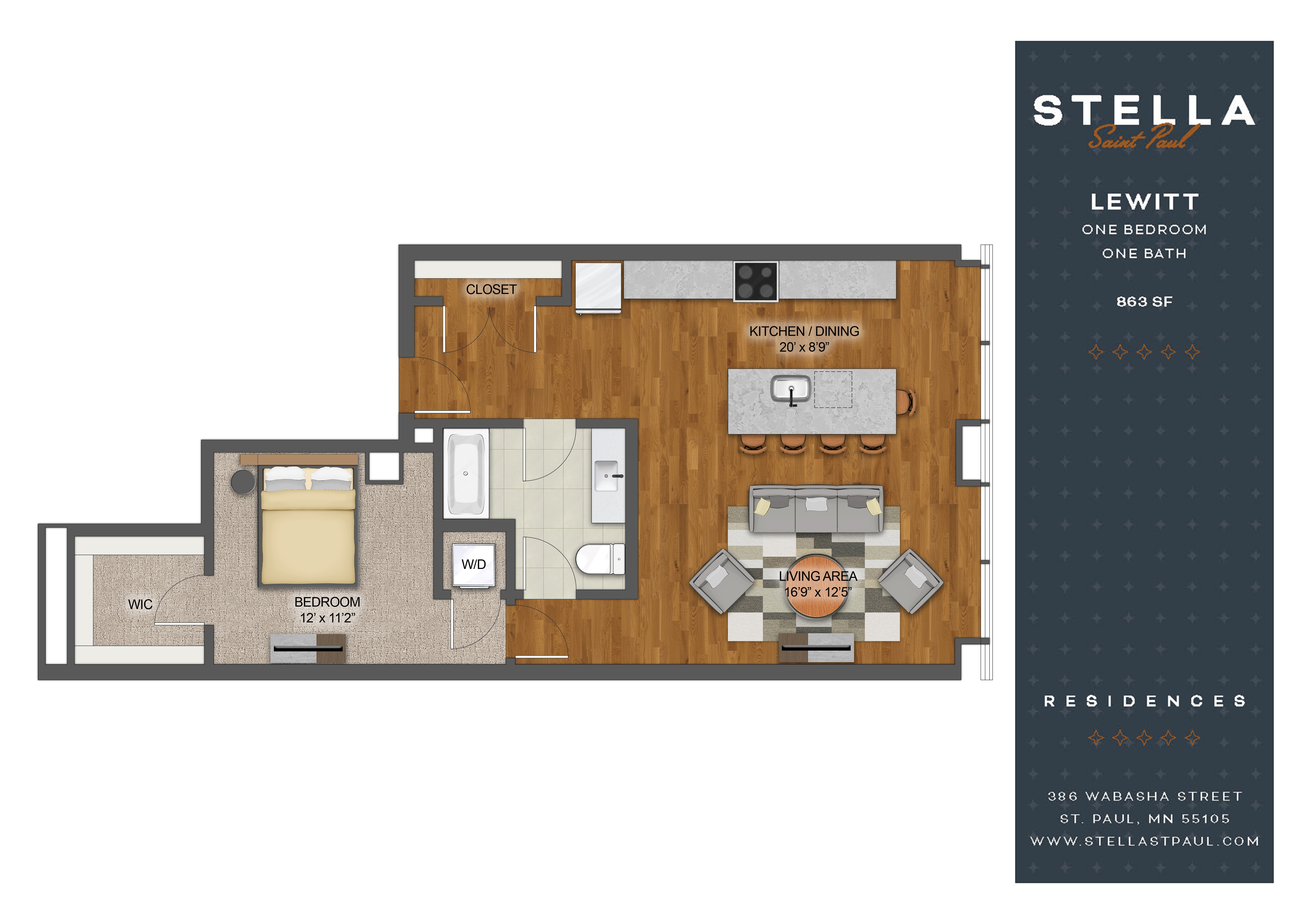 1Bd 1Bth D Floor Plan at Stella St. Paul Apartments, St. Paul, Minnesota